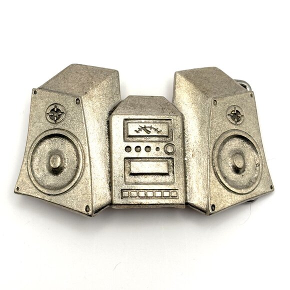 Cool Rare Vintage 1980s 90s Y2K Boombox Beats Silvertone Large Metal Belt Buckle main image 6